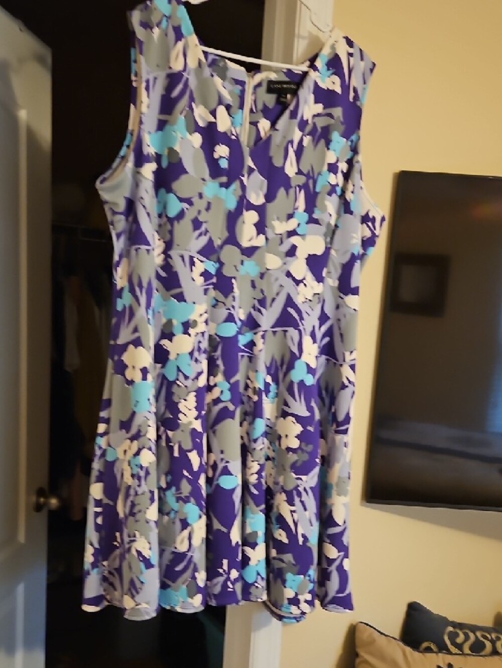 Lane Bryant Purple Floral Midi Dress with Blue and Cream Accents - Picture 4 of 4
